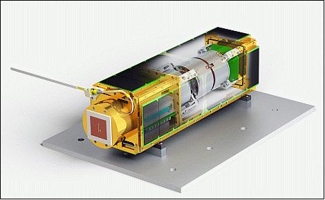 Figure 5: SporeSat satellite transparent-composite showing the science payload; three lab-on-a-chip devices - bioCDs (image credit: NASA, PU)