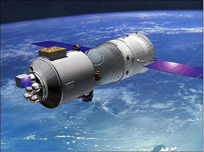 Figure 1: Artist's view of the Shenzhou-7 spaceship in orbit with BX-1 S/C mounted on top (left side), image credit: CASC