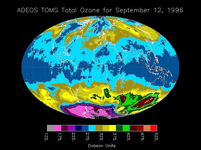 Figure 15: Sample ozone image of the TOMS instrument on ADEOS (image credit: NASA) 29)