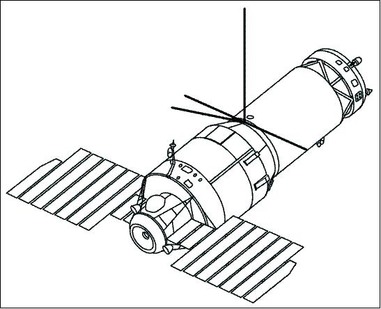 Figure 2: Line drawing of the Salyut-3 (alias Almaz OPS-2) space station (image credit: Ref. 2)
