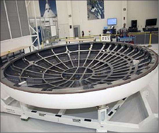 Figure 17: During Orion's test flight the heat shield reached temperatures of about 2,200ºC. Instrumentation in the heat shield measured the rise of the surface and internal temperatures during reentry as well as heating levels and pressures (image credit: NASA/MSFC, Emmett Given)