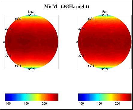 Figure 16: Near and far side TBL map in ortho-projected configuration for 3 GHz night (image credit: NMRS)