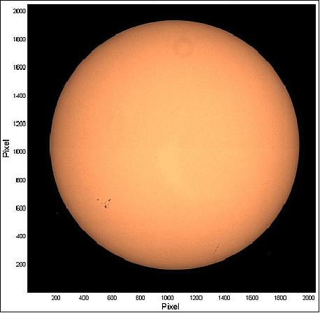 Figure 10: First image of the sun taken by the SODISM instrument on July 22, 2010 (image credit: CNES)