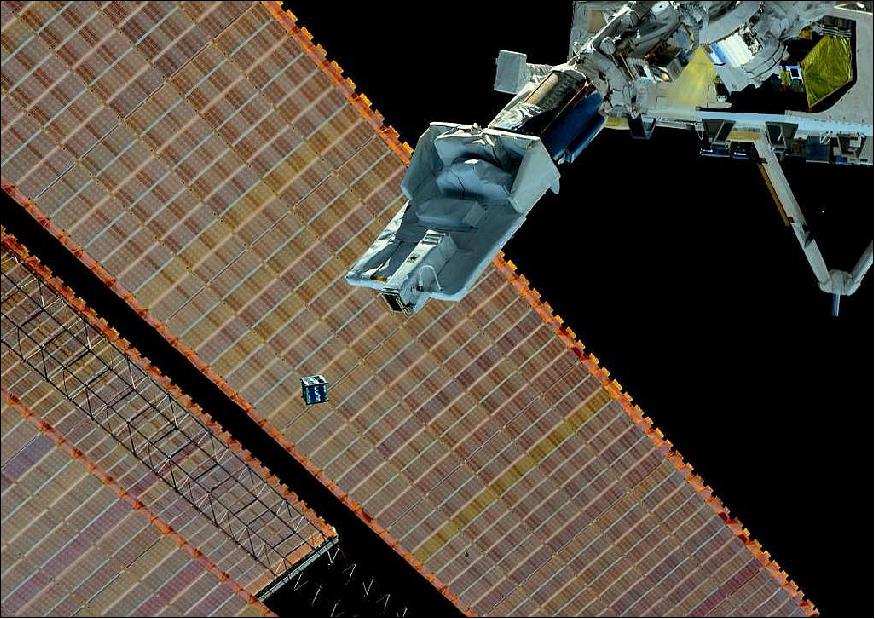 Figure 23: Deployment of a CubeSat from the ISS (image credit: NASA, JAXA)