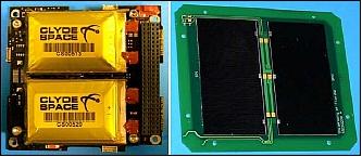 Figure 5: The EPS battery pack (left) and a PCB side panel of solar cells (right), image credit: UFL