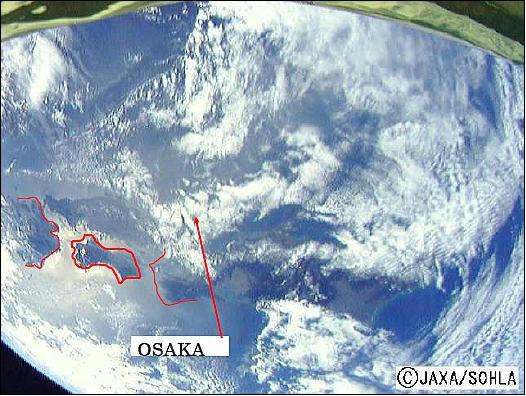 Figure 9: SOHLA-1 image taken with the small monitor camera over Japan on Feb. 2, 2009 (image credit: JAXA) 11)