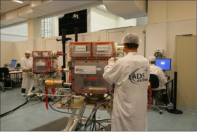 Figure 7: Final checkout of the SPIRALE satellites at Kourou (image credit: EADS Astrium SAS)