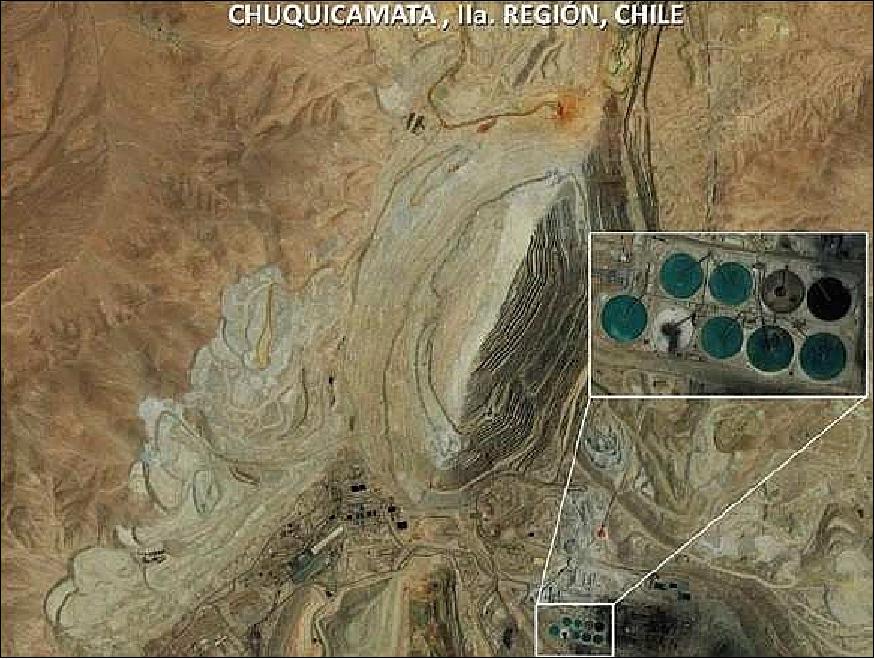 Figure 13: First picture taken by Chilean satellite SSOT of the Chuquicamata cooper mine observed on Dec. 19, 2011 (image credit: FACh) 18)