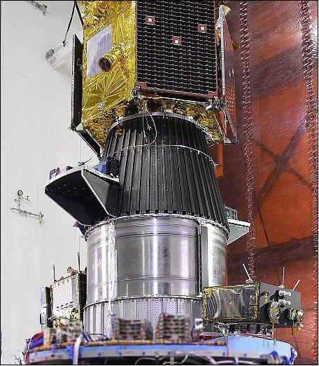 Figure 6: The TeLEOS 1 Earth observation satellite (top) and the PSLV's secondary payloads are pictured during launch preparations (image credit: ISRO)