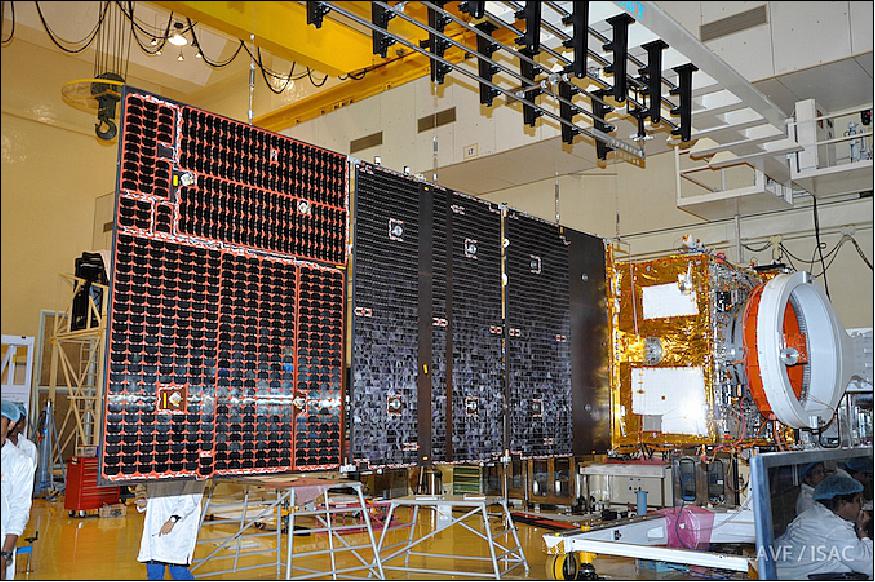 Figure 5: Photo of the ResourceSat-2A spacecraft at ISRO with deployed solar panels (image credit: ISRO)