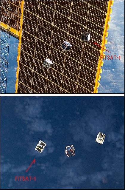 Figure 12: Deployment images from the ISS of the second pod release of FITSat-1, F-1 and TechEdSat (image credit: NASA)