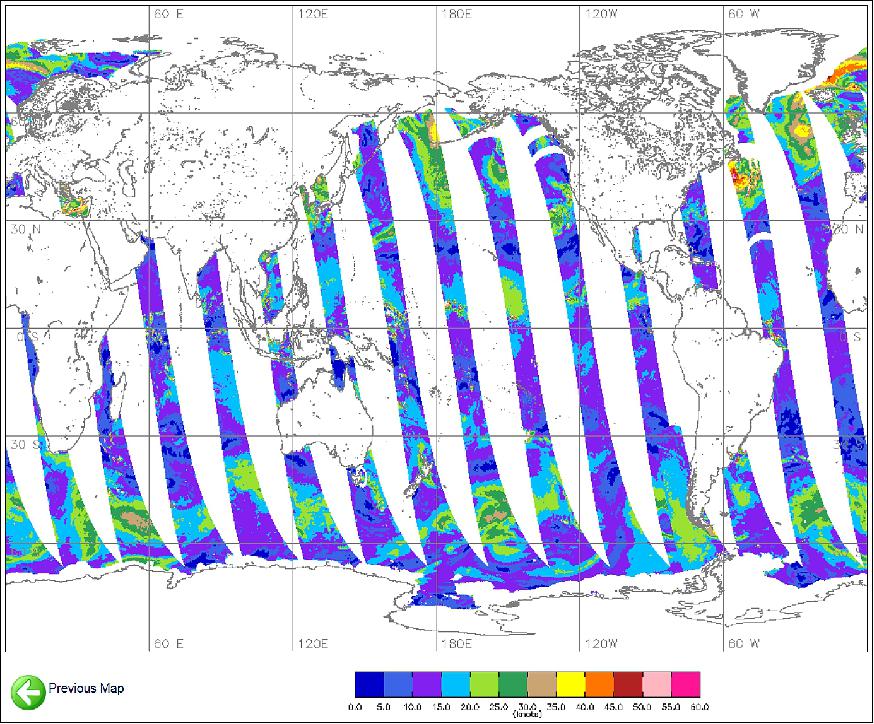 Figure 3: Ocean Surface Wind Vector Map - view of descending map for 15 January 2019 (image credit: NRL)