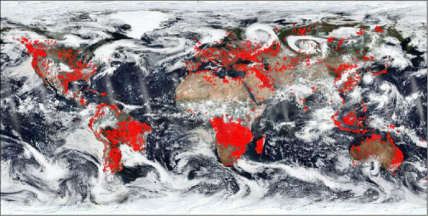 Figure 25: NASA's Worldview image of fires on a global scale. - In particular, Chile has had horrendous numbers of wildfires this year according to a study by Montana State University (image credit: EOSDIS Worldview) 39)