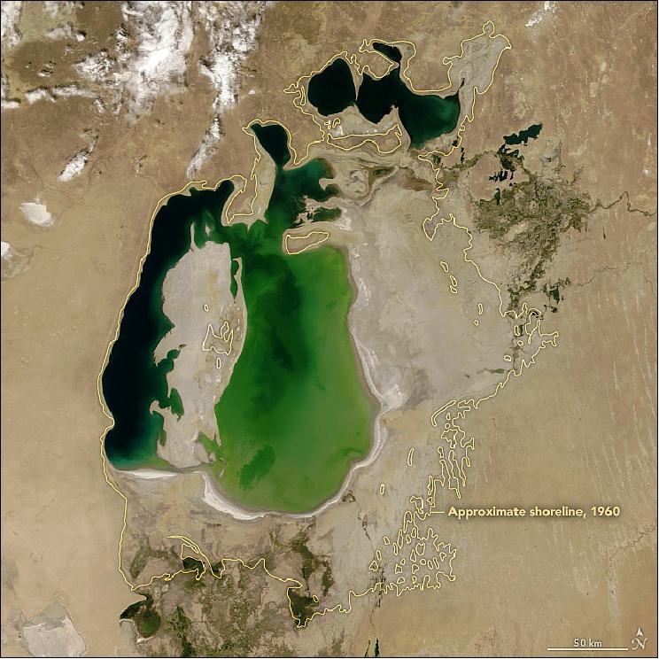 Figure 3: Extend of the Aral Sea when NASA's Terra started to document the changes in 2000 (image credit: NASA)