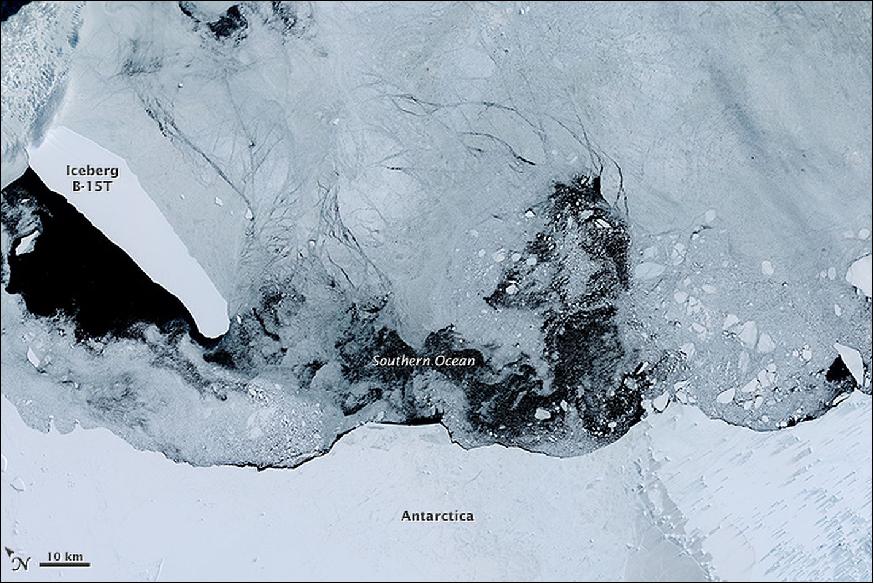 Figure 91: Iceberg B-15T still adrift; the image was acquired by OLI on January 14, 2015 (image credit: NASA Earth Observatory, Joshua Stevens, USGS)