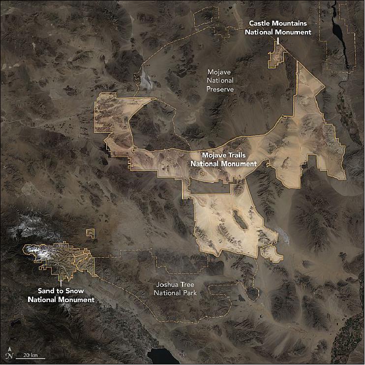 Figure 82: Landsat-8 OLI composite image of the California desert preserve acquired on Feb. 8 and 16, 2016 (image credit: NASA Earth Observatory, Jesse Owen using Landsat data from USGS)