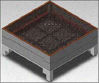 Figure 19: Illustration of the PDD unit (of size: 80 mm x 80 mm x 40 mm) with 9 piezo sensor elements and 2 grids (image credit: PDD collaboration)