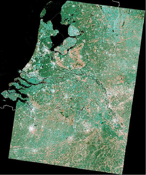 Figure 76: This image is a mosaic based on Sentinel-1A satellite coverage of the Netherlands in three scans during March 2015 (image credit: Copernicus Sentinel data (2015)/ESA