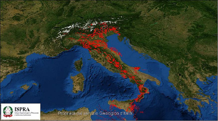 Figure 34: Map of capable fault lines in Italy. “Capable” faults are defined as having “significant potential for displacement at or near the ground surface”(image credit: ISPRA)