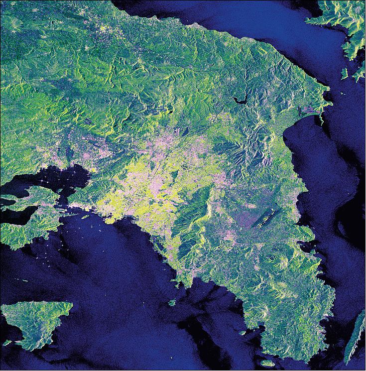 Figure 114: Sentinel-1A radar image of Athens and mainland Greece (image credit: ESA)