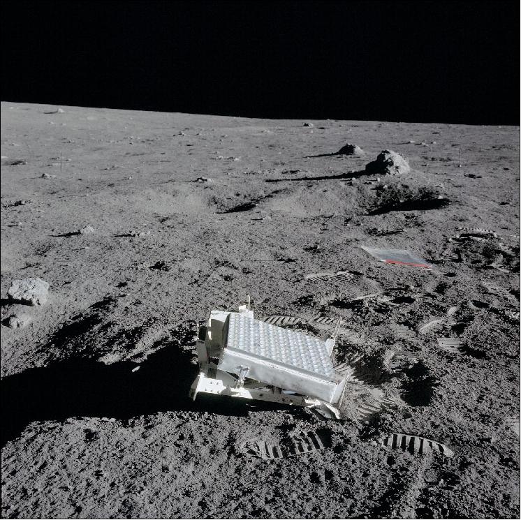 Figure 53: A close-up view, taken on Feb. 5, 1971, of the laser ranging retro reflector (LR3), which the Apollo 14 astronauts deployed on the moon during their lunar surface extravehicular activity (image credit: NASA)