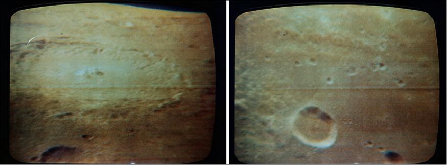 Figure 8: Two views of the Moon from Apollo 11's first TV broadcast from lunar orbit. Left: The Crater Langrenus. Right: The Mare Fecunditatis (image credit: NASA)