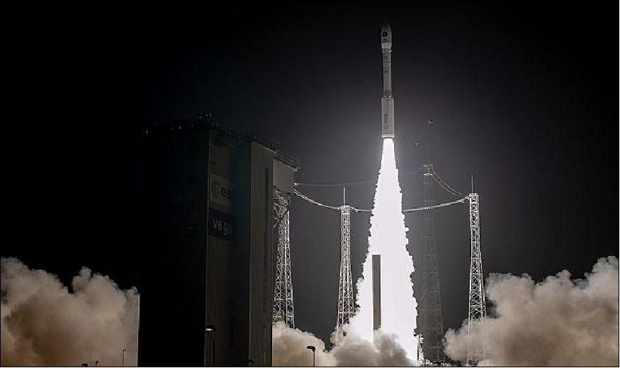 Figure 8: Vega begins its ascent from the Spaceport in French Guiana, carrying Italy's PRISMA Earth observation satellite on the third Arianespace mission of 2019 (image credit: Arianespace)