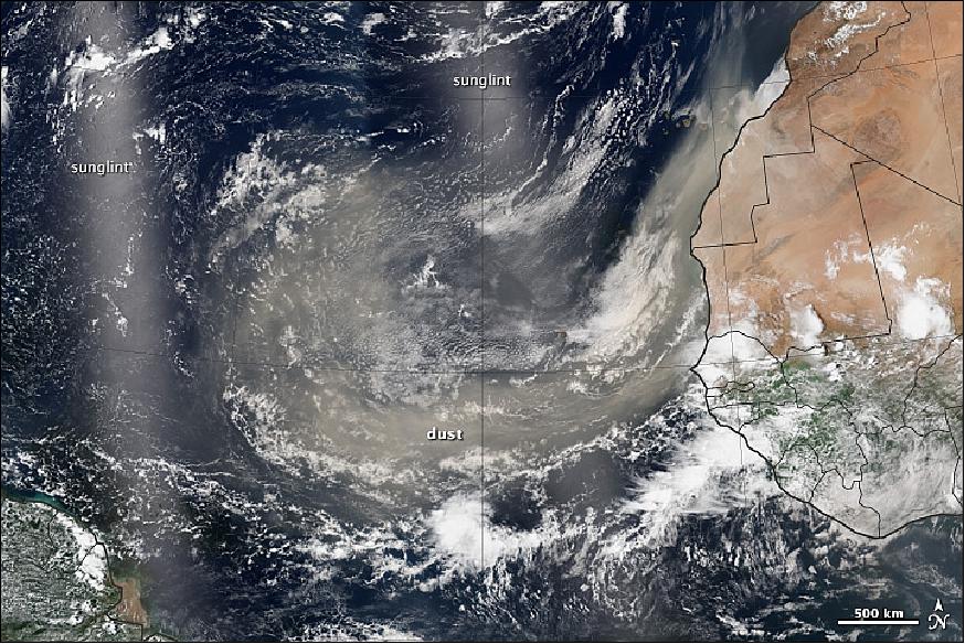 Figure 87: Tracking dust across the Atlantic: the image was aquired by the VIIRS instrument on July 31, 2013 (image credit: NASA)