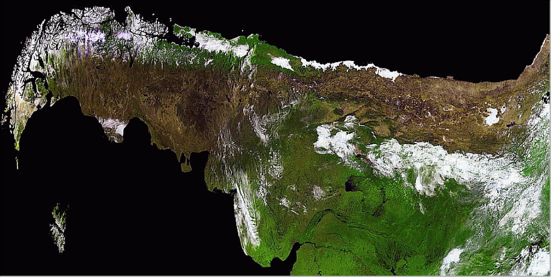 Figure 60: An unusual view of South America and the Andes mountains, acquired by PROBA-V on April 23, 2014 (image credit: ESA, VITO)