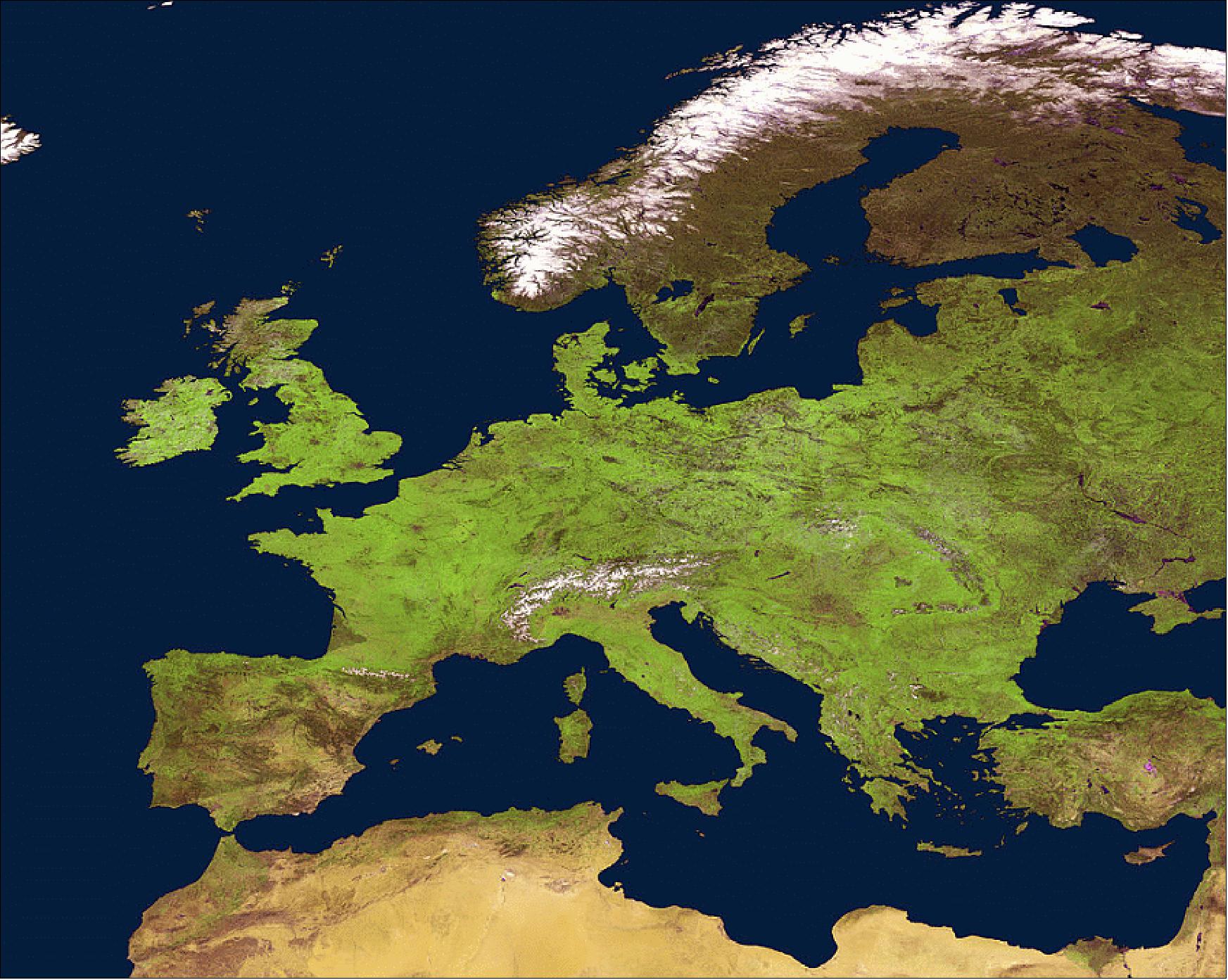 Figure 58: This image of Europe is a composite of PROBA-V images from 1–10 May 2014 (image credit: ESA, VITO)