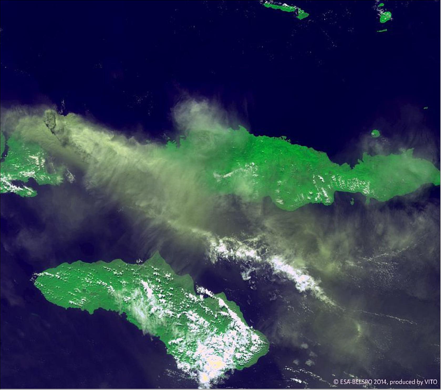 Figure 56: PROBA-V images an Indonesian volcano, acquired on May 31, 2014 at a resolution of 300 m (image credit: ESA, VITO)