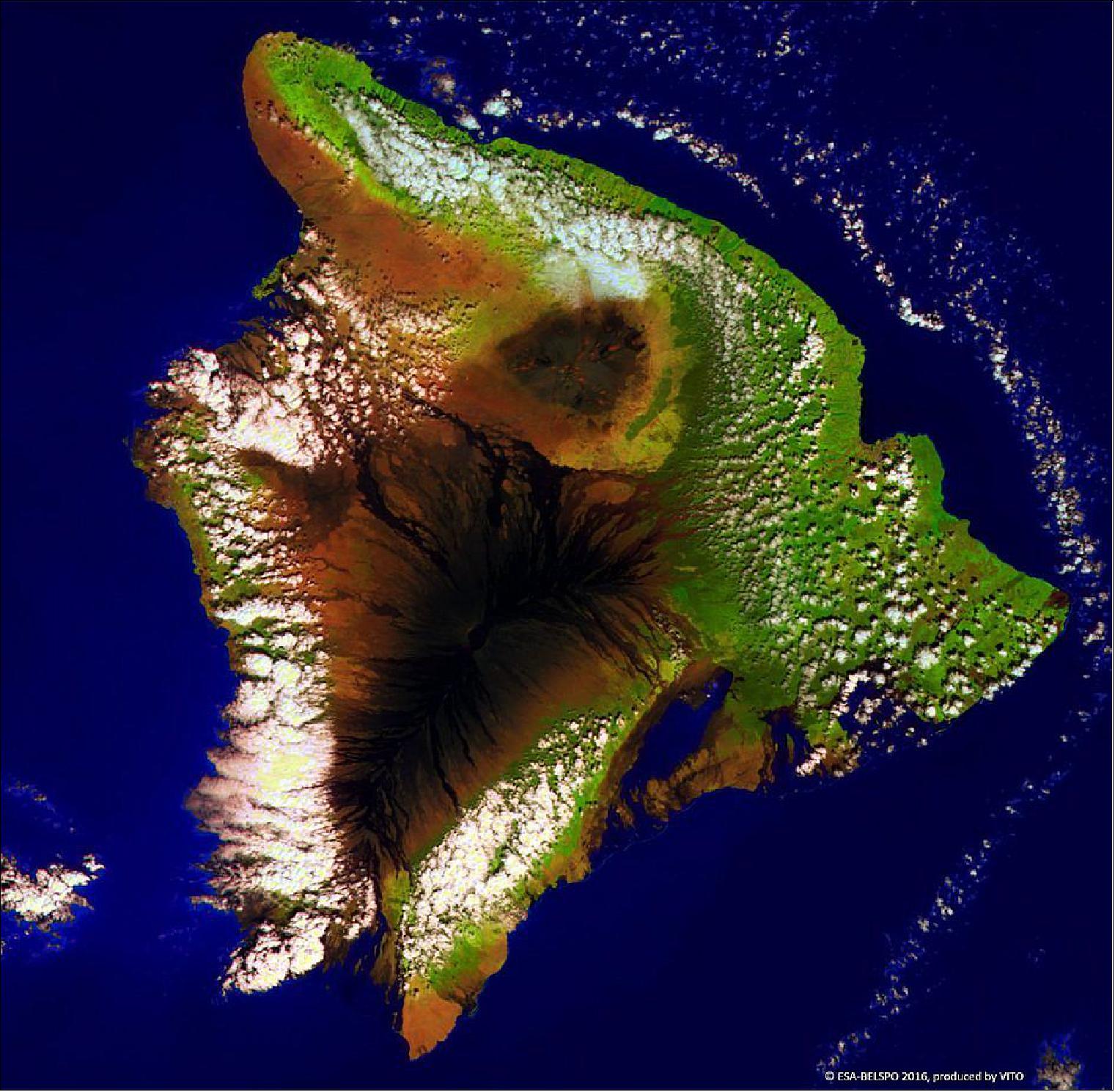 Figure 47: Hawaii, home to Earth's largest volcano, as imaged by PROBA-V, among ESA's smallest Earth-observing satellites (image credit: ESA/BELSPO, provided by VITO)