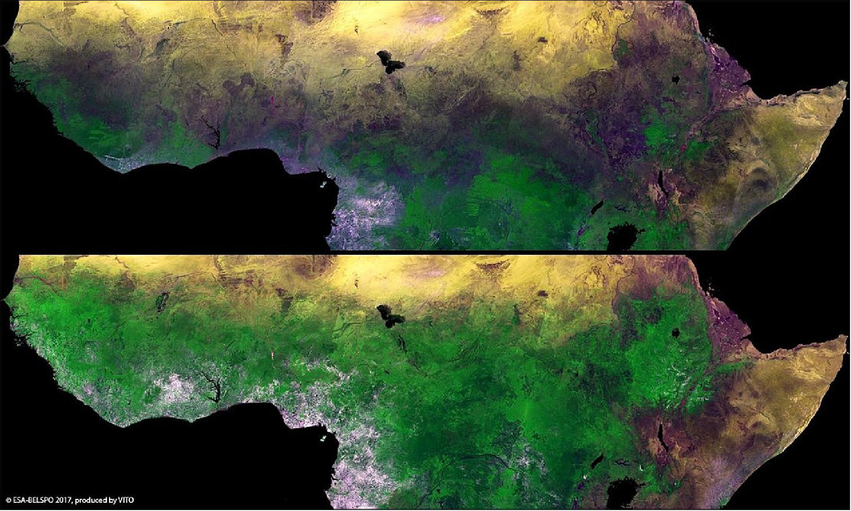 Figure 37: Technology image of the week: ESA's Proba-V minisatellite shows vegetation bloom across the African Sahel with the coming of the rainy season (image credit: ESA/Belspo – produced by VITO)