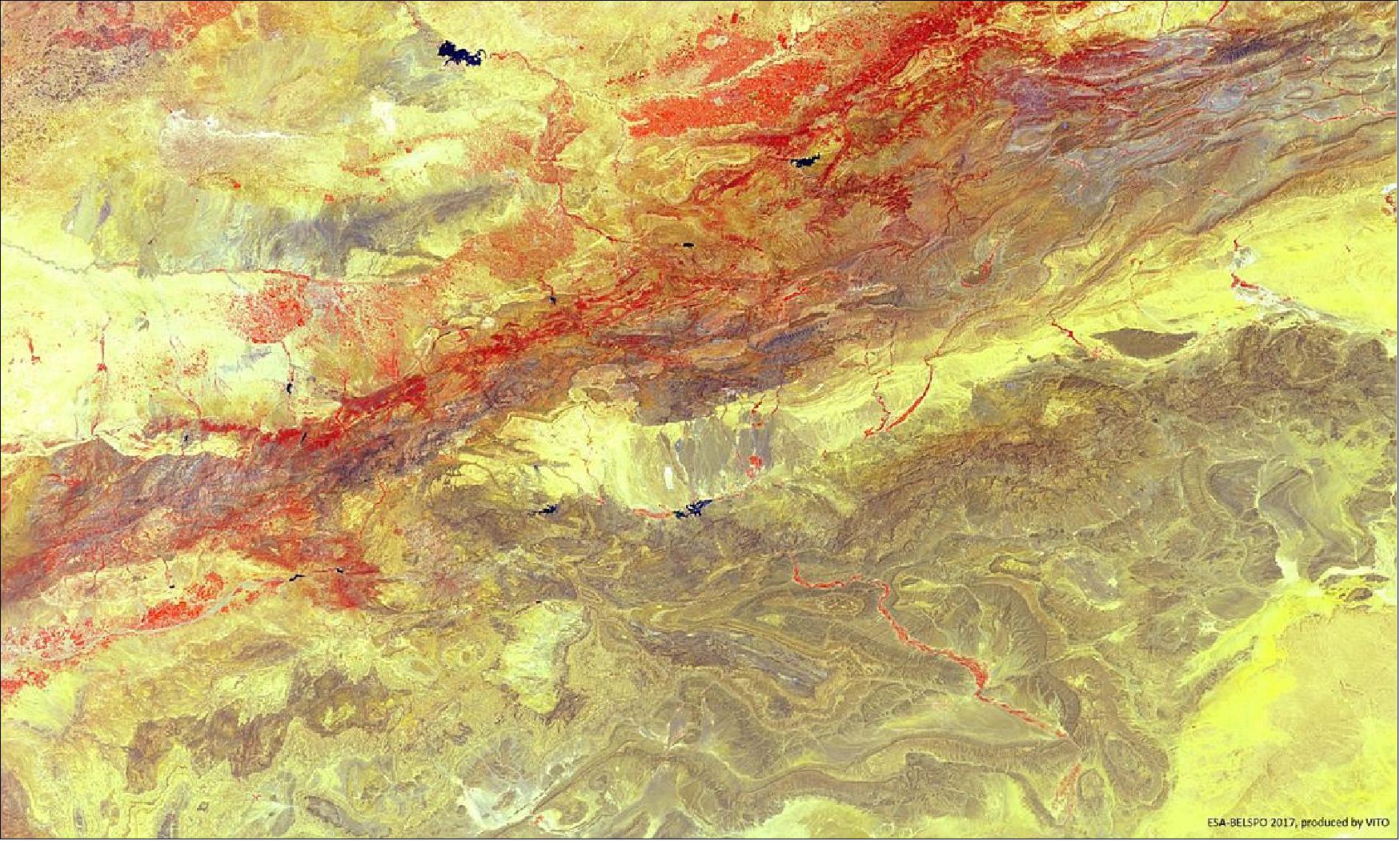 Figure 35: In the summer of 2017, ESA's PROBA-V minisatellite surveyed North Africa's Atlas mountains, bordering the Sahara (image credit: ESA/Belspo – produced by VITO)