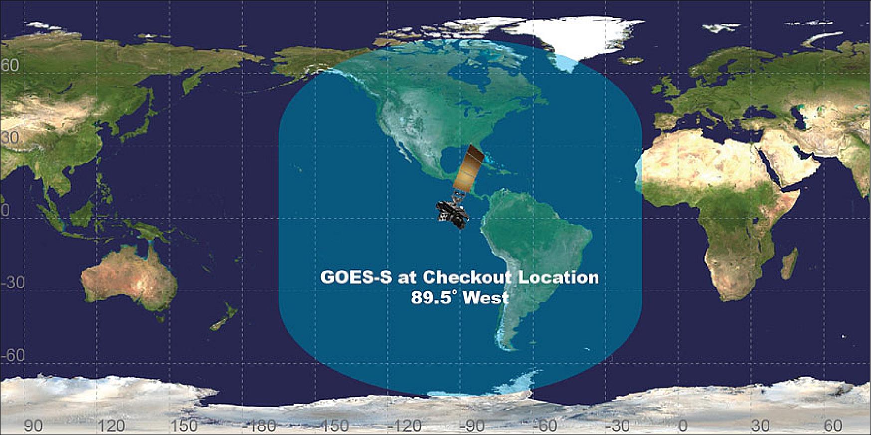 Figure 9: GOES-S view of Earth from its checkout location (image credit: NOAA, NASA)