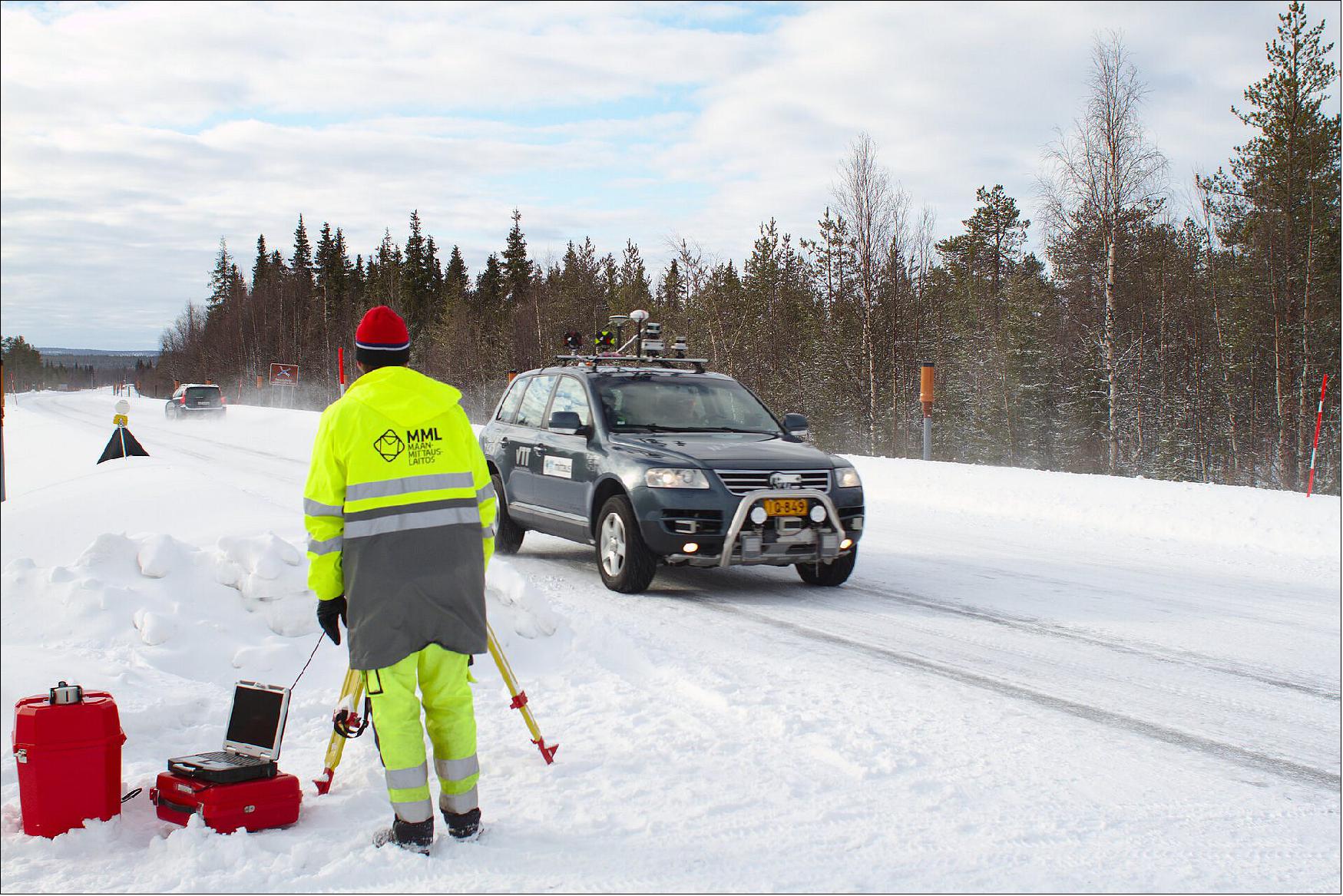 Figure 1: Martti test car. The Arctic-PNT team’s testing was based around a robotic car crammed with sensors and recording equipment. Called Martti, the vehicle was supplied by Finland’s VTT Technical Research Centre (image credit: FGI)