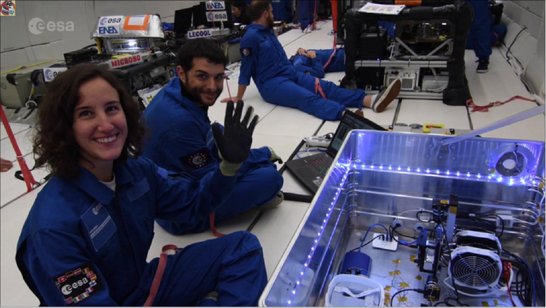 Figure 26: The TEPiM team from UPM during the 2016 FYT! program parabolic flight campaign in the Novespace A310 Zero-G aircraft (image credit: ESA)
