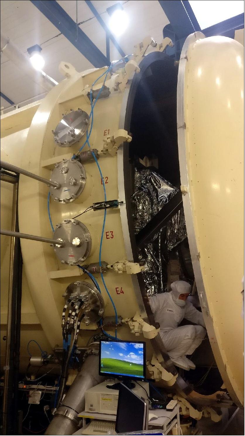 Figure 74: Opening the thermal vacuum chamber after testing the spacecraft for nearly two months (image credit: Centre Spatial de Liège)
