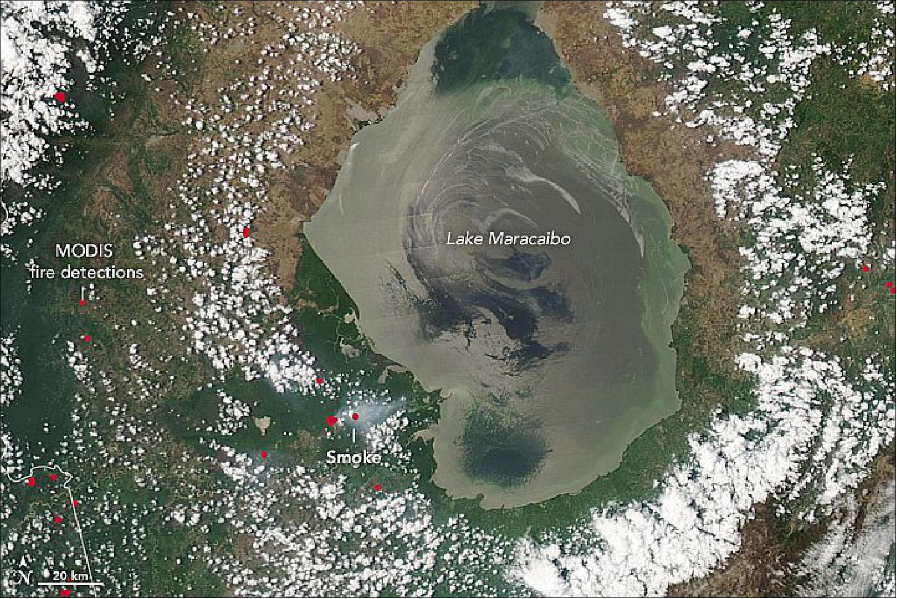 Figure 81: MODIS image of 26 April 2020 showing the smoldering fire and smoke (image credit: NASA Earth Observatory)