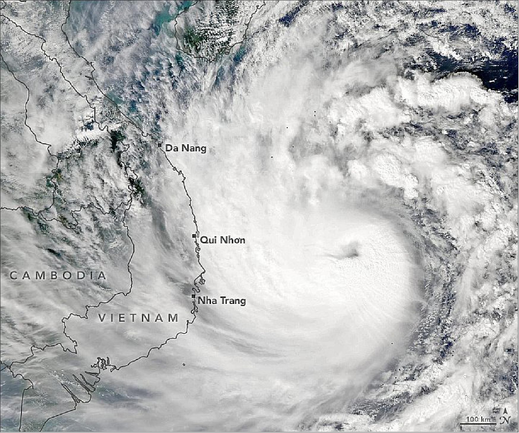 Figure 56: On October 27, 2020, the ODIS instrument on NASA's Aqua satellite captured this image of Molave as it crossed the South China Sea (image credit: NASA Earth Observatory, image by Lauren Dauphin, using MODIS data from NASA EOSDIS/LANCE and GIBS/Worldview. Story by Kasha Patel)