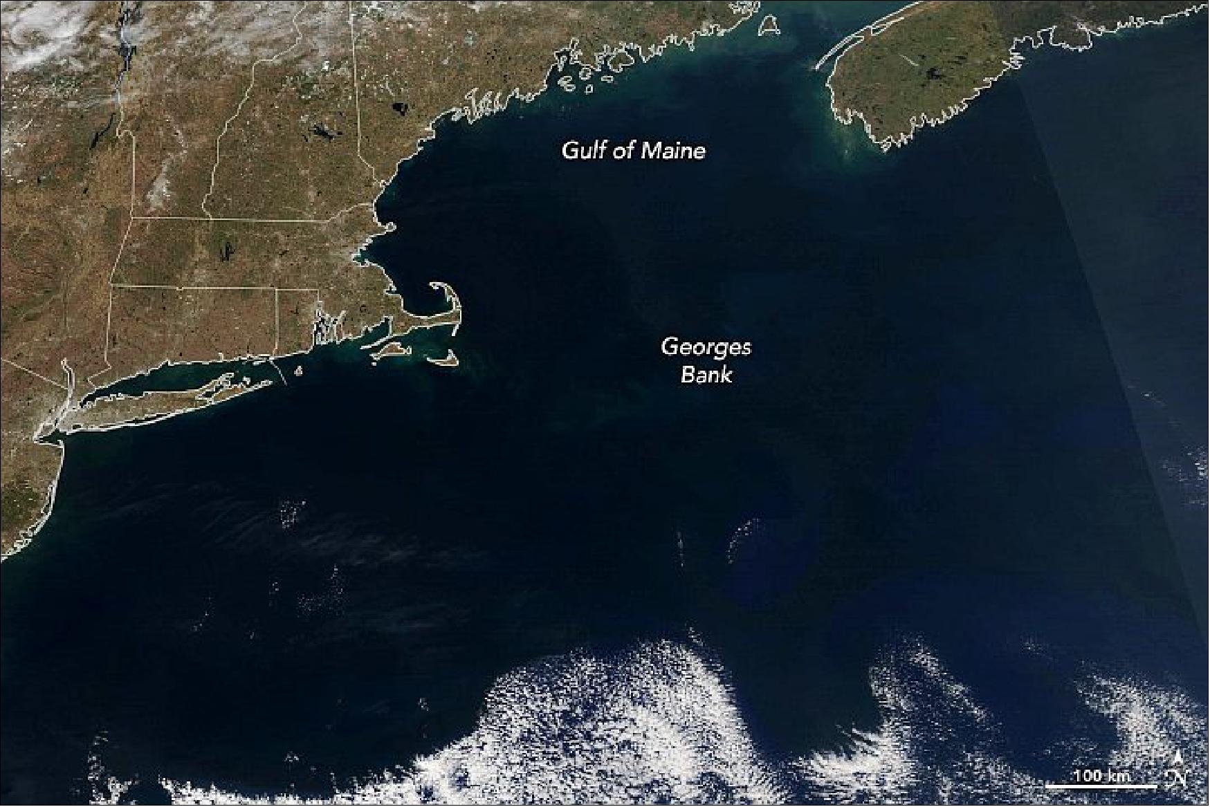 Figure 44: This image shows the same scene in natural color, as the human eye might see it. It is unusual at almost any time of year to have a clear view of such a wide area of the cloudy North Atlantic (image credit: NASA Earth Observatory)