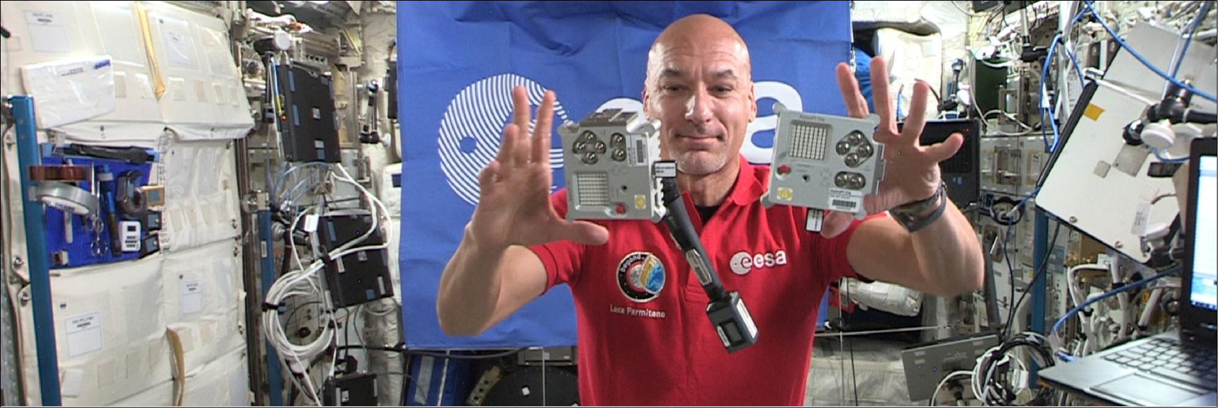 Figure 9: ESA astronaut Luca Parmitano with Ed and Izzy (image credit: ESA)