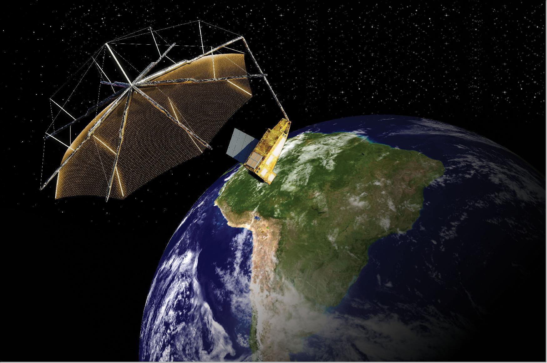 Figure 5: Artist's rendition of the BIOMASS satellite configurations (image credit: Airbus DS)