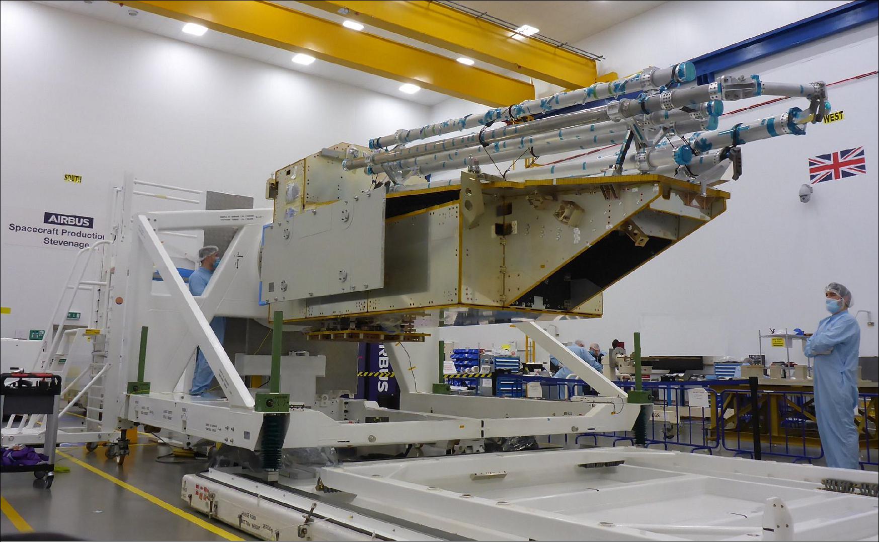 Figure 20: Biomass, ESA's forest measuring satellite, is taking shape at Airbus's site in Stevenage with the structure model platform completed. In line with UK government guidelines, the Stevenage site is COVID secure - enabling spacecraft production to continue safely (image credit: Airbus)