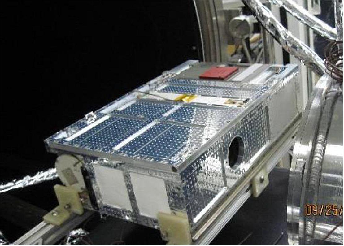 Figure 6: The CIRiS spacecraft, with thermal coatings applied, but no solar arrays, ready to enter the TVAC chamber (image credit: Ball Aerospace)