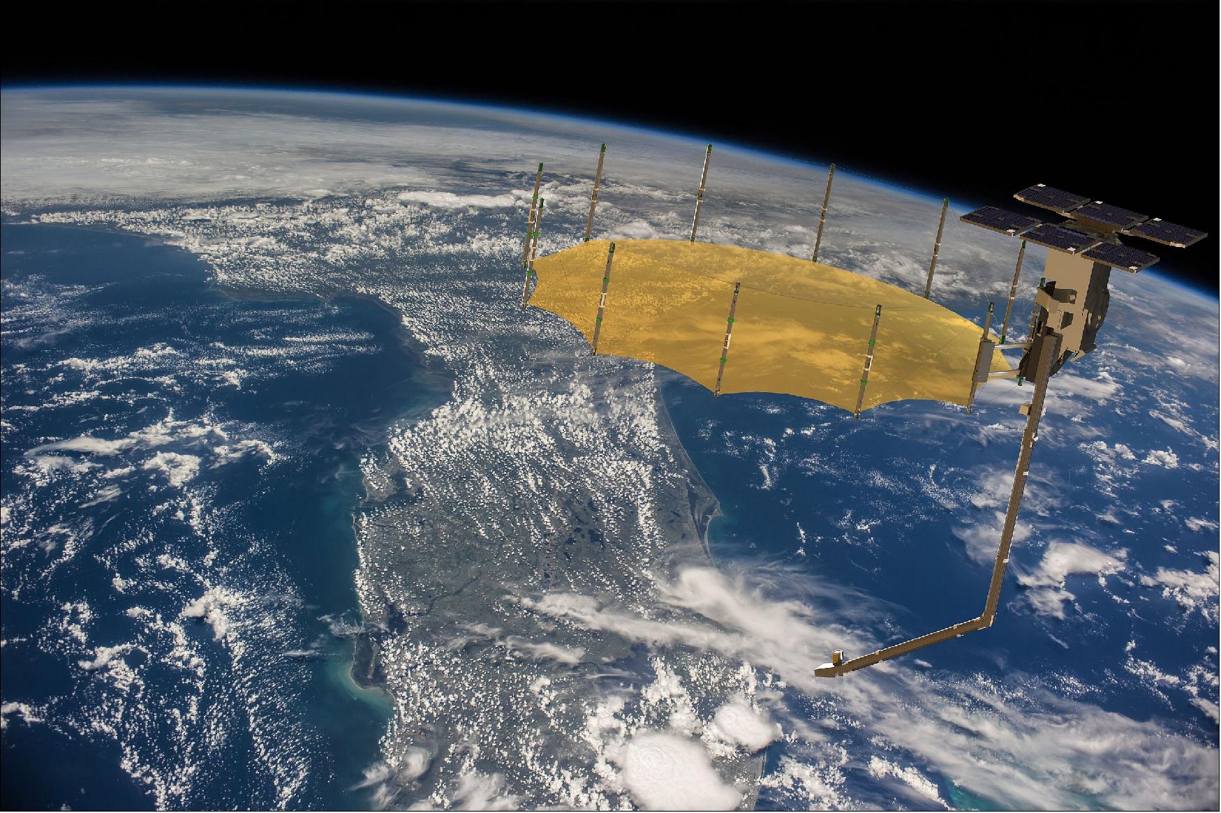 Figure 5: Artist impression of Capella SAR satellite (background image courtesy NASA), image credit: Capella)