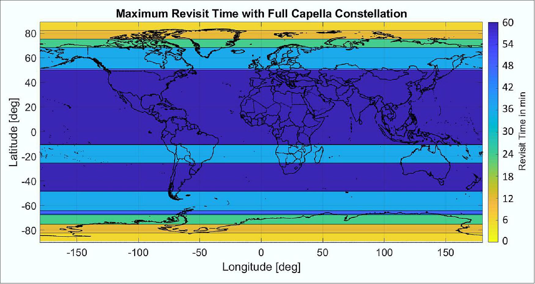 Figure 1: Chart illustrating global revisit rates from the full constellation (image credit: Capella Space)