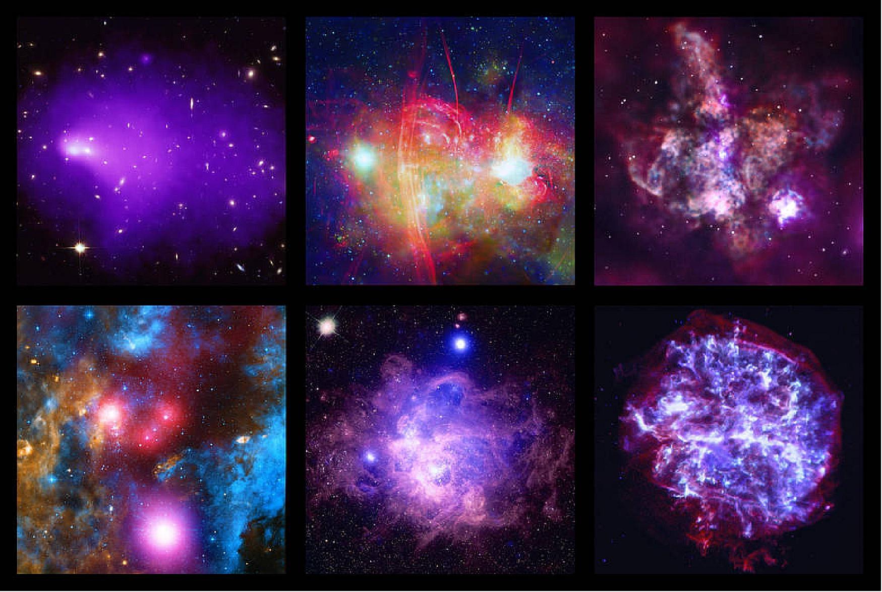 Figure 36: NASA’s Chandra X-ray Observatory is commemorating its 20th anniversary with an assembly of new images. These images represent the breadth of Chandra’s exploration, demonstrating the variety of objects it studies as well as how X-rays complement the data collected in other types of light (image credit: NASA/CXC)