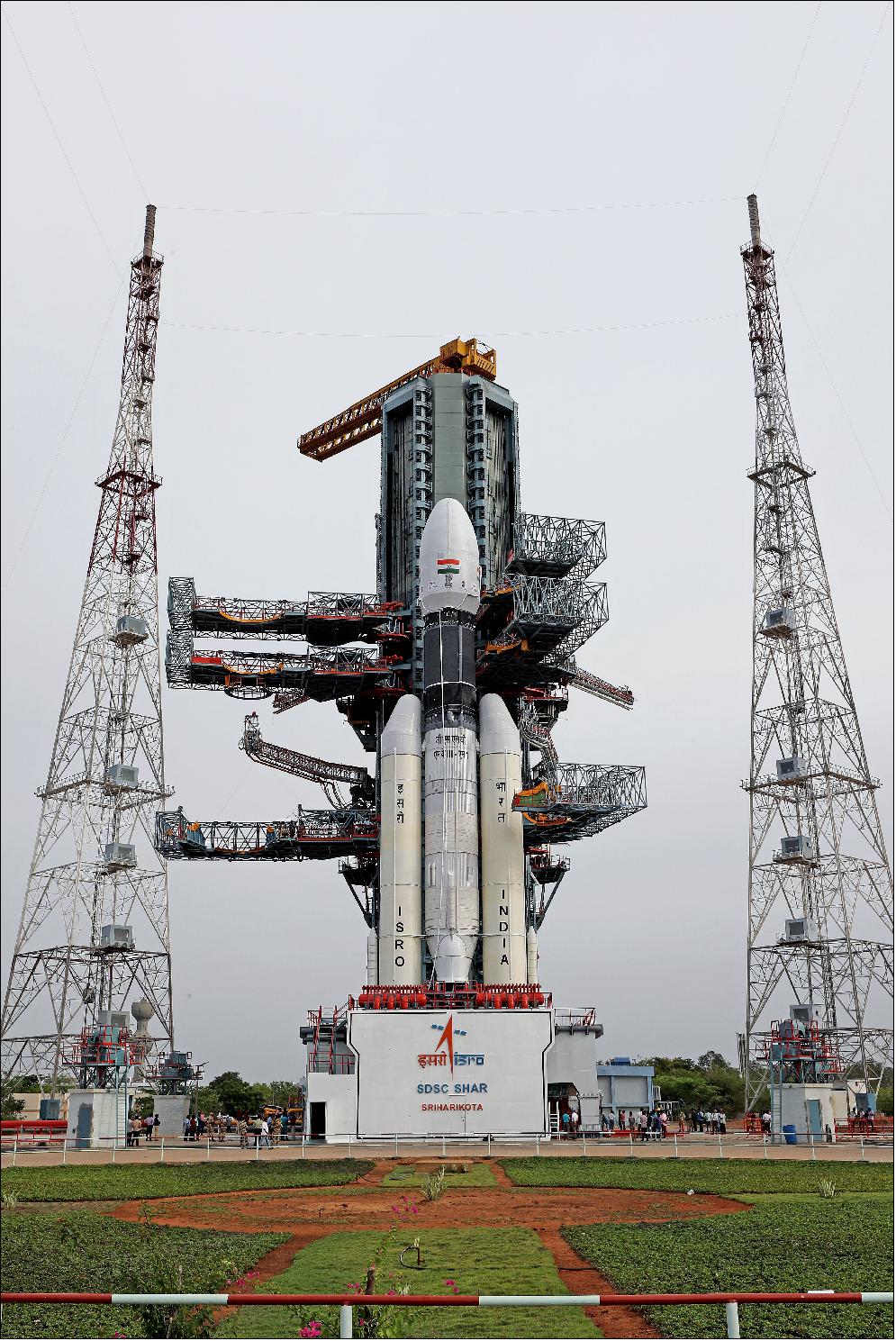 Figure 4: Photo of the GSLV MkIII-M1 vehicle at the Second Launch Pad (image credit: ISRO)