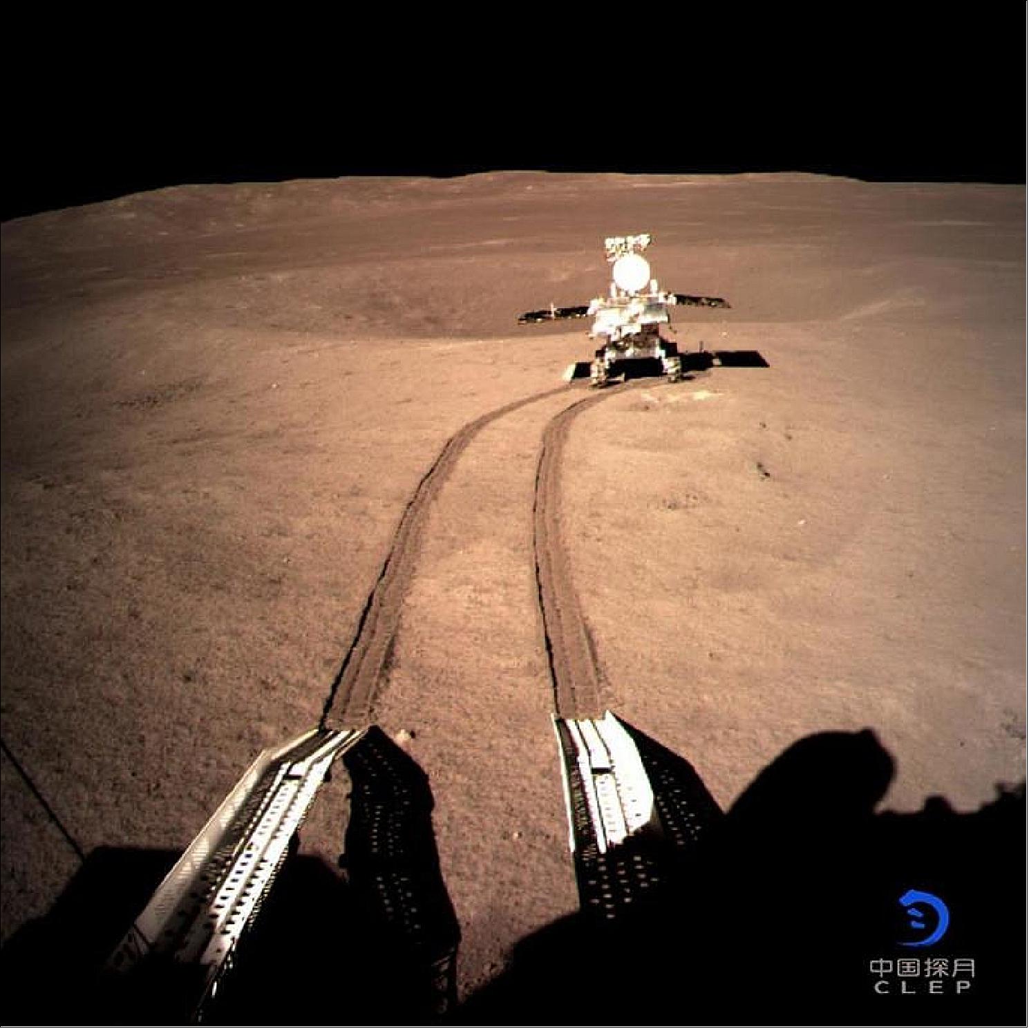 Figure 28: Photo provided by CNSA on 4 January 2019 shows image of Yutu-2, China's lunar rover, at preset location A on the surface of the far side of the moon (image credit: Xinhua, CNSA)